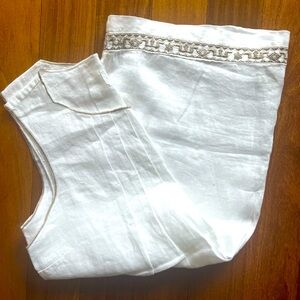New 120% Lino fine linen white blouse w/gold IT42/US Ret $396